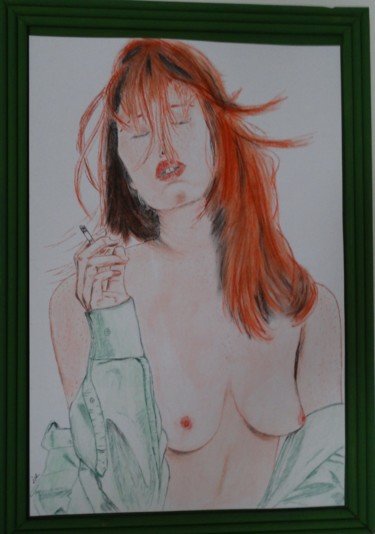 Dessin intitulée "rousse-en-feu" par Jean Philippe Dufau, Œuvre d'art originale, Pastel