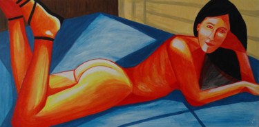 Peinture intitulée "nu-rouge-allonge" par Jean Philippe Dufau, Œuvre d'art originale, Acrylique