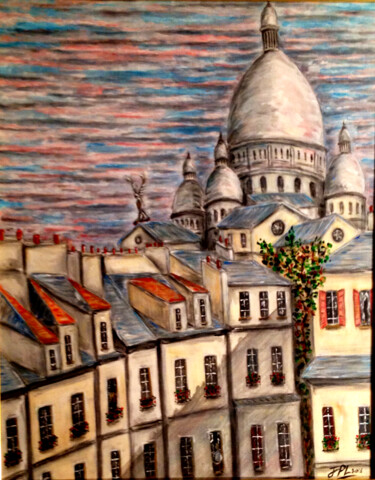 Картина под названием "Rue de Montmartre" - Jean-Pierre Loubinoux, Подлинное произведение искусства, Акрил Установлен на Дер…