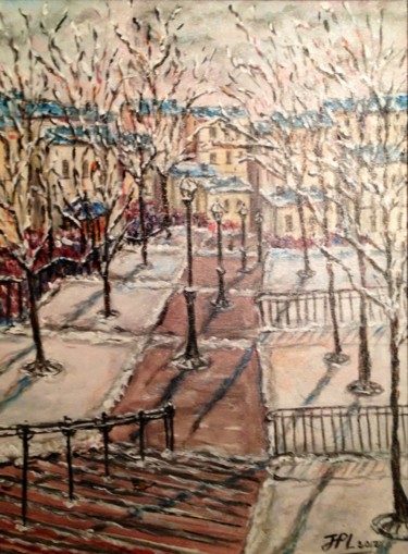 Painting titled "Vers Montmartre" by Jean-Pierre Loubinoux, Original Artwork, Acrylic Mounted on Wood Stretcher frame