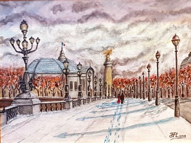 Pintura titulada "Neige à Paris" por Jean-Pierre Loubinoux, Obra de arte original, Acrílico Montado en Bastidor de camilla d…