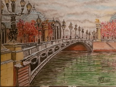 Painting titled "Pont Alexandre" by Jean-Pierre Loubinoux, Original Artwork, Acrylic Mounted on Wood Stretcher frame