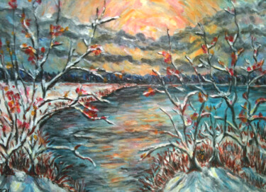 Painting titled "Soir d'hiver" by Jean-Pierre Loubinoux, Original Artwork, Acrylic Mounted on Wood Stretcher frame