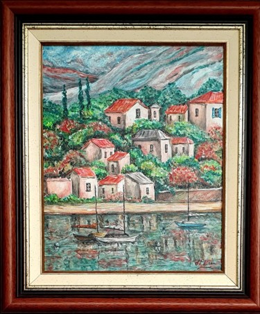 Painting titled "Villas de Côme" by Jean-Pierre Loubinoux, Original Artwork, Acrylic Mounted on Wood Stretcher frame