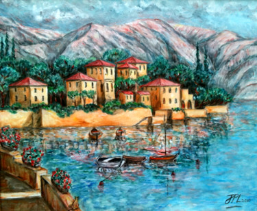 Painting titled "Vue d'Iseo" by Jean-Pierre Loubinoux, Original Artwork, Acrylic Mounted on Wood Stretcher frame