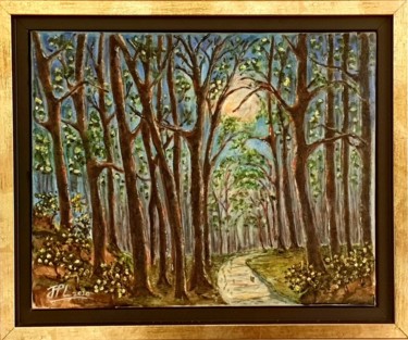 Painting titled "La lumière de la Lu…" by Jean-Pierre Loubinoux, Original Artwork, Oil Mounted on Wood Stretcher frame