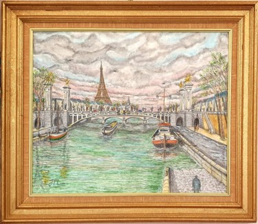 Painting titled "Rêve de Seine" by Jean-Pierre Loubinoux, Original Artwork, Acrylic Mounted on Wood Stretcher frame
