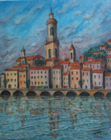Painting titled "Menton" by Jean-Pierre Loubinoux, Original Artwork, Acrylic Mounted on Wood Stretcher frame