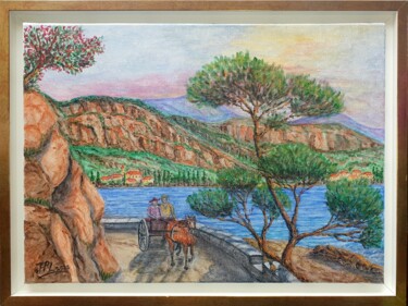 제목이 "La carriole"인 미술작품 Jean-Pierre Loubinoux로, 원작, 아크릴 나무 들것 프레임에 장착됨