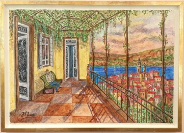 Painting titled "Terrasse mentonnaise" by Jean-Pierre Loubinoux, Original Artwork, Acrylic Mounted on Wood Stretcher frame