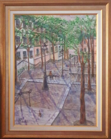 Painting titled "La Butte Montmlartre" by Jean-Pierre Loubinoux, Original Artwork, Acrylic Mounted on Wood Stretcher frame