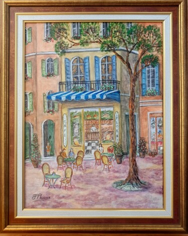 Painting titled "Café Flora" by Jean-Pierre Loubinoux, Original Artwork, Acrylic Mounted on Wood Stretcher frame