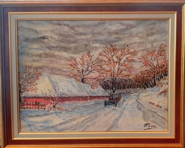 Malerei mit dem Titel "Campagne d'hiver" von Jean-Pierre Loubinoux, Original-Kunstwerk, Acryl Auf Keilrahmen aus Holz montie…