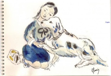 Drawing titled "petite fille et son…" by J.P. Glemein-Martinelli, Original Artwork