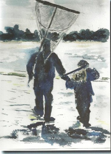 Drawing titled "A la pêche" by J.P. Glemein-Martinelli, Original Artwork