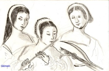 Drawing titled "La Musique" by J.P. Glemein-Martinelli, Original Artwork