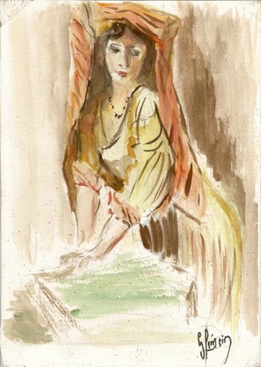 Drawing titled "Lavandière" by J.P. Glemein-Martinelli, Original Artwork