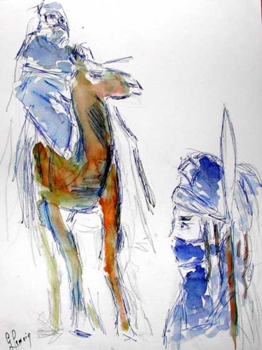 Drawing titled "Touaregs" by J.P. Glemein-Martinelli, Original Artwork