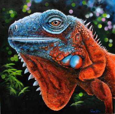 Peinture intitulée ""Iguana Iguana"" par Jean-Pierre Parée, Œuvre d'art originale, Acrylique