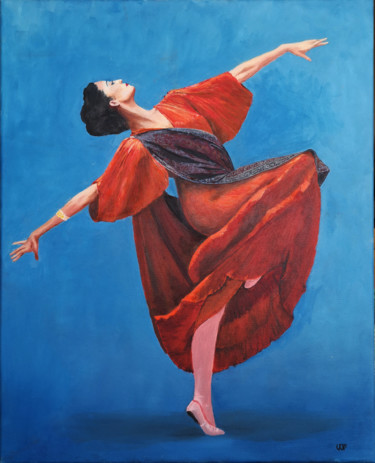 Malerei mit dem Titel "Danseuse en robe Fo…" von Jean-Pierre Vialle, Original-Kunstwerk