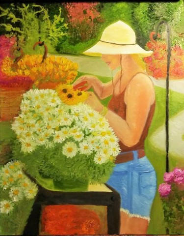Malerei mit dem Titel "flowers girl of con…" von Pierre-Jean Zambello, Original-Kunstwerk, Öl