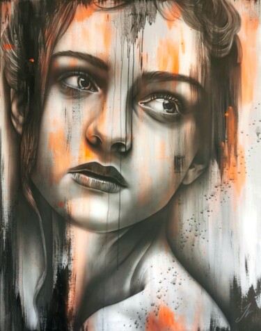 Painting titled "Melancolie" by Jrbrush, Original Artwork, Airbrush Mounted on Wood Stretcher frame
