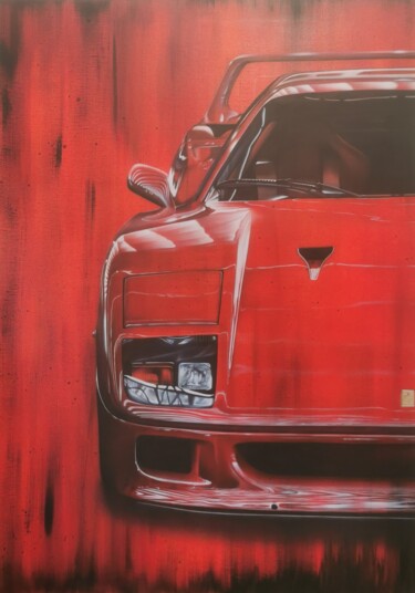 Painting titled "F40 rouge" by Jrbrush, Original Artwork, Airbrush Mounted on Wood Stretcher frame