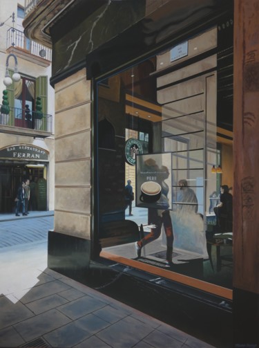 Barcelona. Esquina del cafe Pintura titulada "Barcelona. Esquina…" por Jrmuroart, Obra de arte original, Oleo