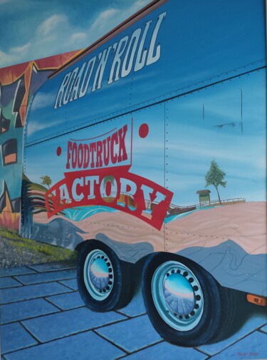 Painting titled "Road & Roll" by Jrmuroart, Original Artwork, Oil Mounted on Wood Stretcher frame