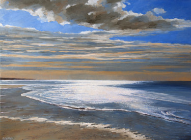 Painting titled "Plage-soleil-coucha…" by Renand, Original Artwork, Oil