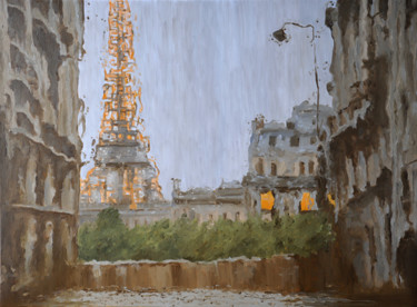 Painting titled "110-Tour Eiffel sou…" by Renand, Original Artwork, Oil Mounted on Wood Stretcher frame