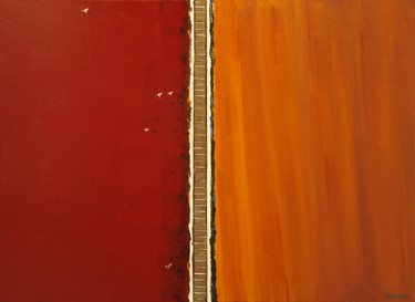 Painting titled "Saline rouge" by Renand, Original Artwork, Oil Mounted on Wood Stretcher frame