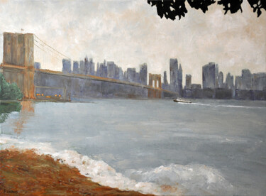 Peinture intitulée "NEW YORK SOUS LA PL…" par Renand, Œuvre d'art originale, Huile