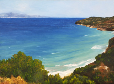 Peinture intitulée "Plage de Crète, Bea…" par Renand, Œuvre d'art originale, Huile