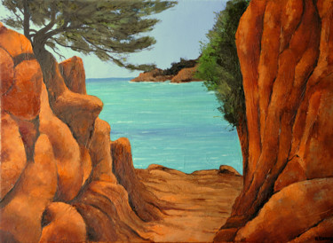 Painting titled "Mer et rochers à Bl…" by Renand, Original Artwork, Oil
