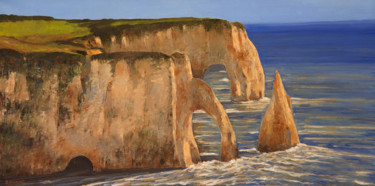 Painting titled "Falaises d'Etretat…" by Renand, Original Artwork, Oil