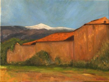 Painting titled "La maison ocre au p…" by Renand, Original Artwork, Oil