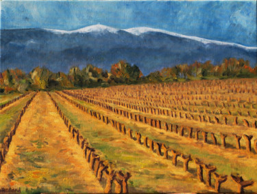 Painting titled "Vignes au pied du V…" by Renand, Original Artwork, Oil