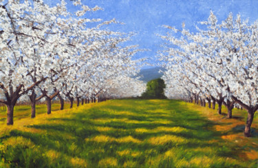 Peinture intitulée "Cerisiers en fleurs…" par Renand, Œuvre d'art originale, Huile