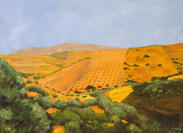 Painting titled "Paysage de Crète 1,…" by Renand, Original Artwork, Oil Mounted on Wood Stretcher frame