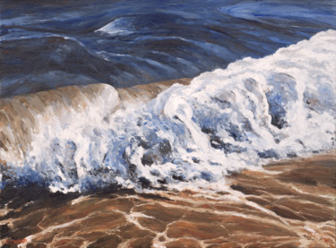 Painting titled "Vague déferlante 7,…" by Renand, Original Artwork, Oil Mounted on Wood Stretcher frame