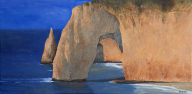 Peinture intitulée "Falaises d'Etretat…" par Renand, Œuvre d'art originale, Huile