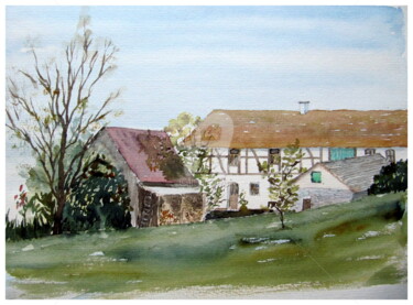 Malerei mit dem Titel "Homestead" von Jutta Smarsinski, Original-Kunstwerk, Aquarell