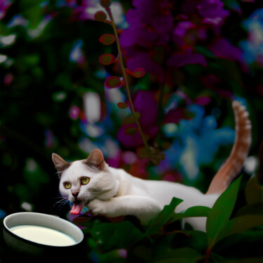 Photographie intitulée "cat and milk" par Jose Americo Jsilvares, Œuvre d'art originale, Photographie manipulée