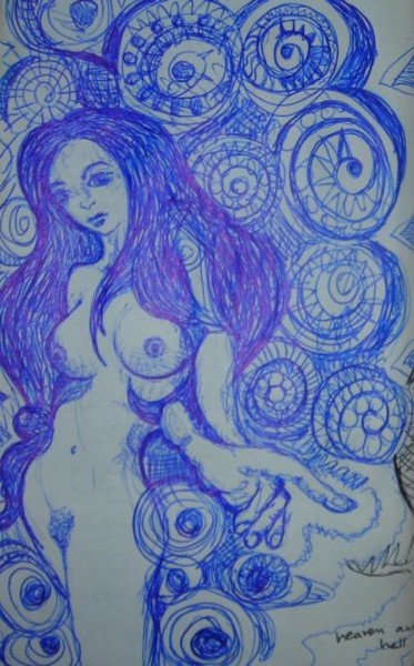 Drawing titled "blue nude" by Justin Singh, Original Artwork