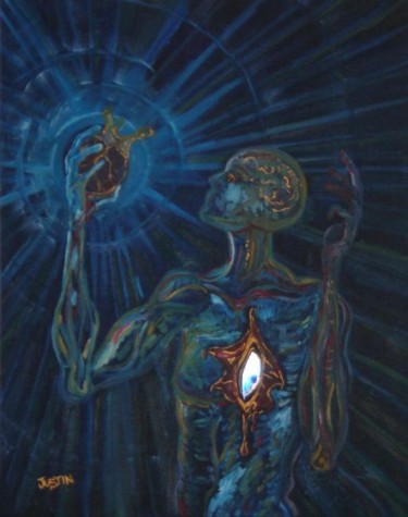 Painting titled "self examination" by Justin Singh, Original Artwork