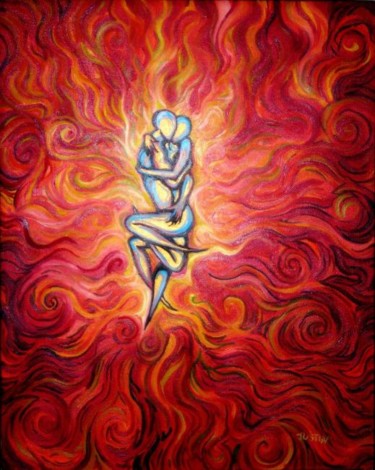 Painting titled "A lover's embrace" by Justin Singh, Original Artwork