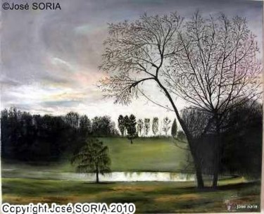 Peinture intitulée "Le petit étang" par Jose Soria, Œuvre d'art originale, Huile