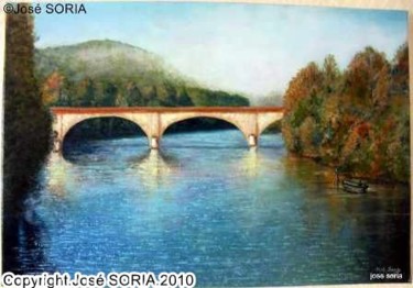 Peinture intitulée "Le pont jaune" par Jose Soria, Œuvre d'art originale, Huile