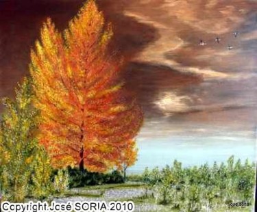 Peinture intitulée "Arbre aux feuilles…" par Jose Soria, Œuvre d'art originale, Huile